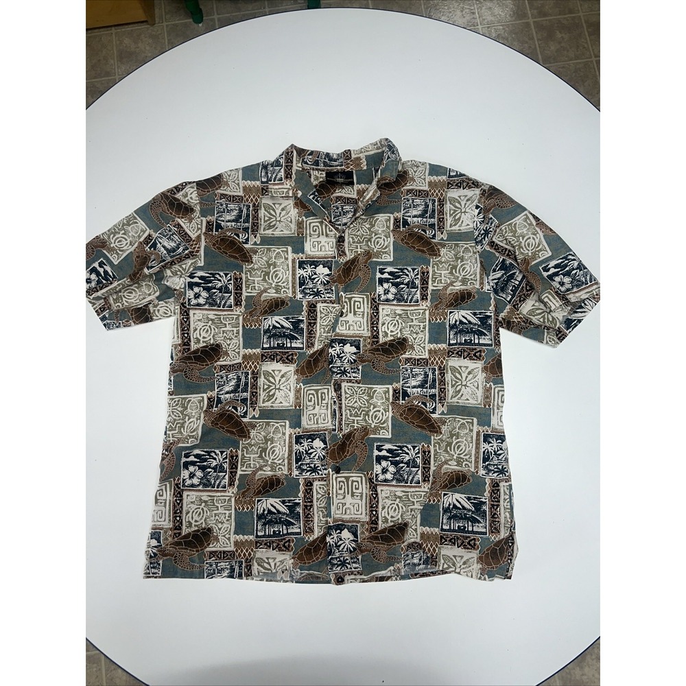 Royal Creations Large Hawaiian Shirt Sea Turtles Short‎ Sleeve Button Front